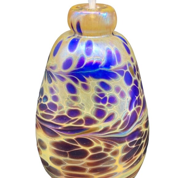 Brian Maytum Studios Signed 1990? Art Glass Iridescent Oil Lamp Gold Purple EXC! - Picture 3 of 8